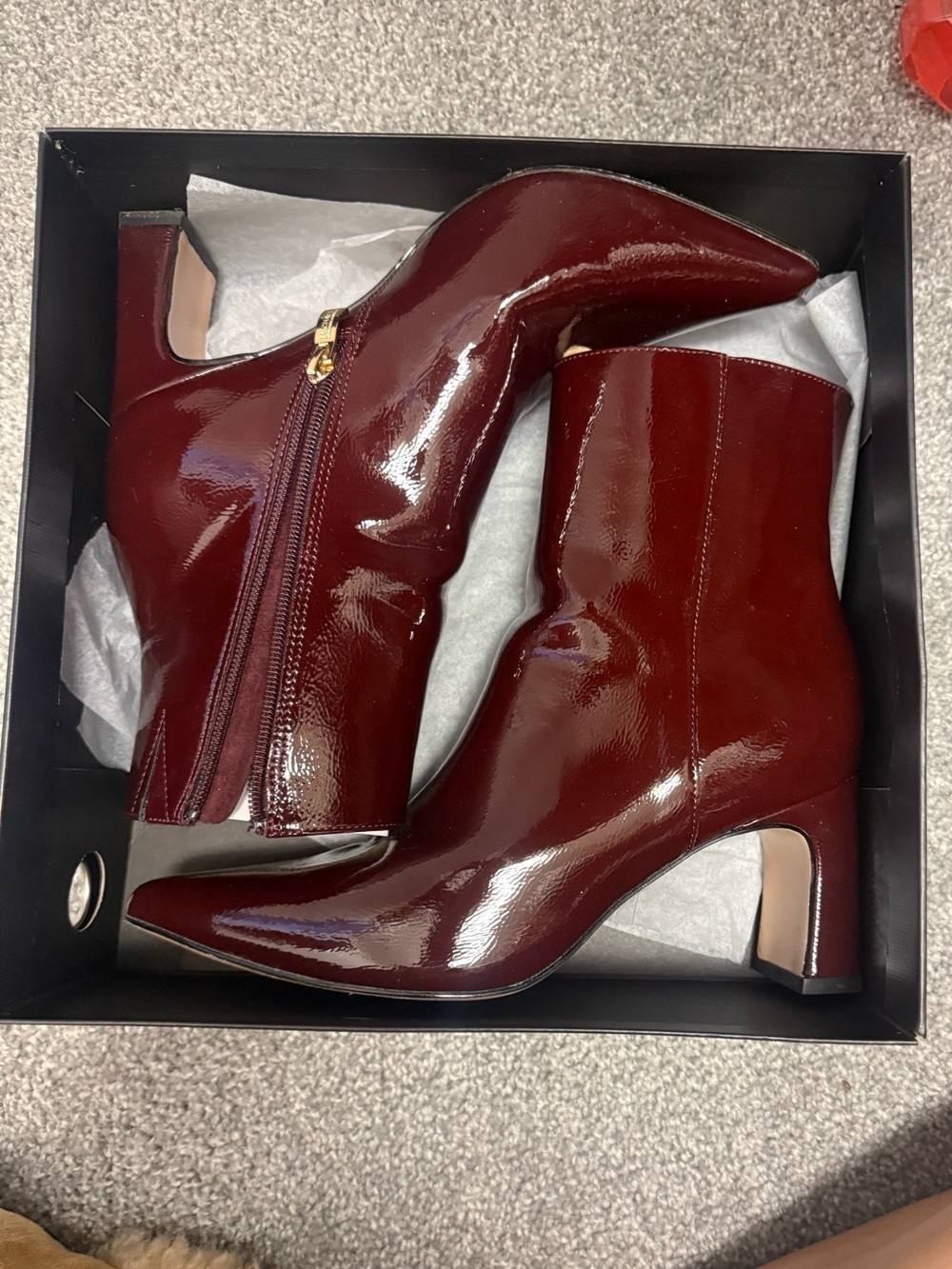 Michael Shannon Burgundy Patent Leather Pointed Toe Ankle Boots